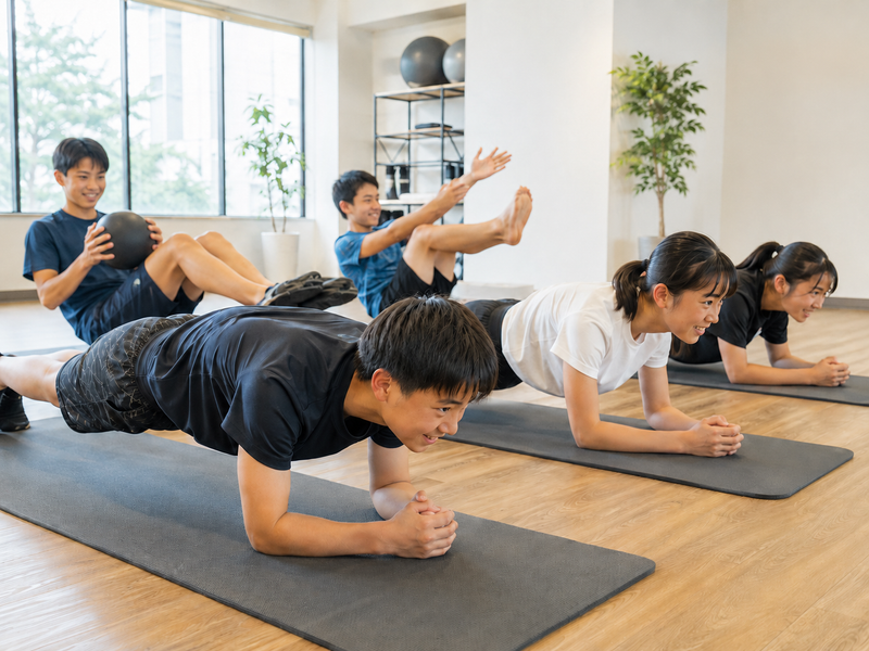 グループで体幹トレーニングに取り組むイメージ