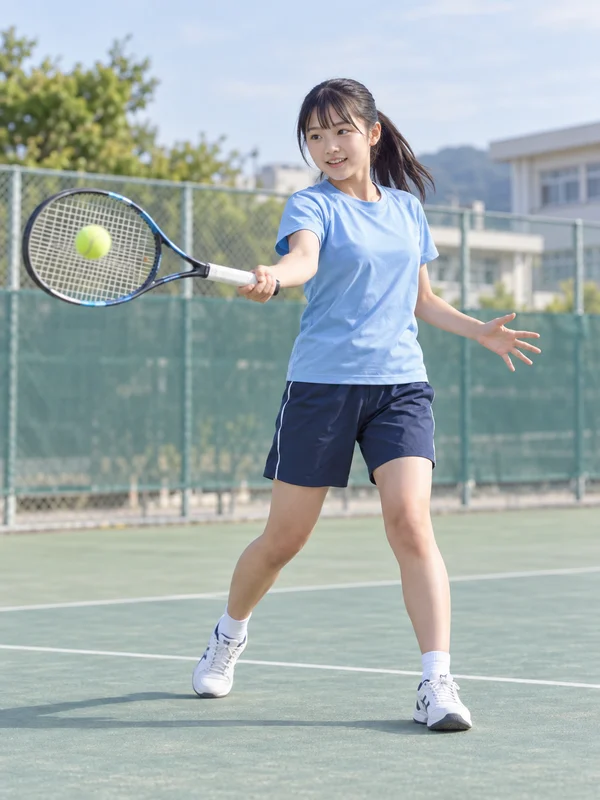 テニスを練習する日本人の女子中学生のAIイメージ